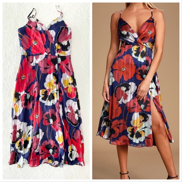 All About Love Royal Blue Floral Print Midi Dress